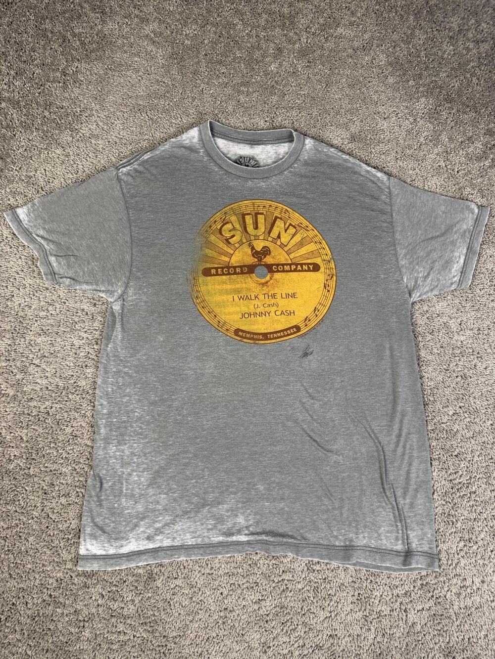 Sun Record Company Shirt Mens XL Gray Johnny Cash I Walk The Line Graphic